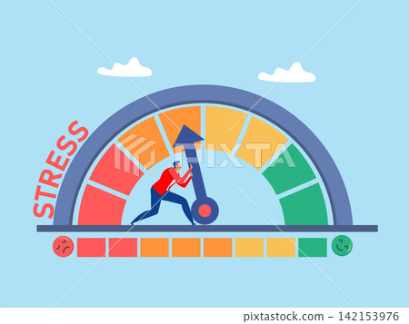 Stress levels are reduced by the concept Tired from frustration employee in job Stress level reduced with problem and pressure solving vector illustration Stress levels are reduced by the concept Tired from frustration employee in job Stress level reduced with problem and pressure solving vector illustration 142153976