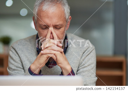 Businessman, stress and laptop in workplace for anxiety, frustrated and headache for project. Corporate male ceo, mental health and burnout for career, mistake and stock market problem or crisis Businessman, stress and laptop in workplace for anxiety, frustrated and headache for project. Corporate male ceo, mental health and burnout for career, mistake and stock market problem or crisis 142154137