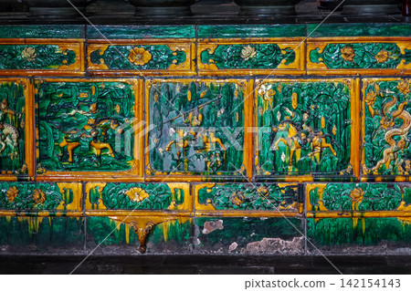 Ming dynasty glazed relief on offering table, Jinci Temple, China Ming dynasty glazed relief on offering table, Jinci Temple, China 142154143