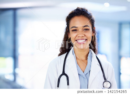 Smile, woman and doctor at hospital in portrait for medical advice for healthcare or wellness for diagnosis. Happy, employee and expert at clinic with stethoscope for health or care with treatment Smile, woman and doctor at hospital in portrait for medical advice for healthcare or wellness for diagnosis. Happy, employee and expert at clinic with stethoscope for health or care with treatment 142154265