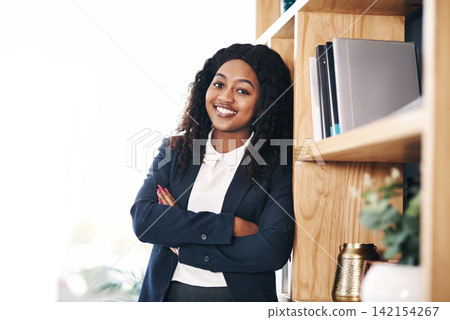 Happy, portrait or black woman with arms crossed in a law firm for consulting, legal advice and justice. Confident advocate, attorney and African lawyer ready for case policy to empower with pride Happy, portrait or black woman with arms crossed in a law firm for consulting, legal advice and justice. Confident advocate, attorney and African lawyer ready for case policy to empower with pride 142154267