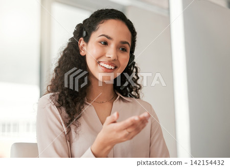 Woman, smile and telecom for crm, call center and technology service agency. Consultant, computer and telemarketing company with conversation, happiness and workplace operator with headset Woman, smile and telecom for crm, call center and technology service agency. Consultant, computer and telemarketing company with conversation, happiness and workplace operator with headset 142154432