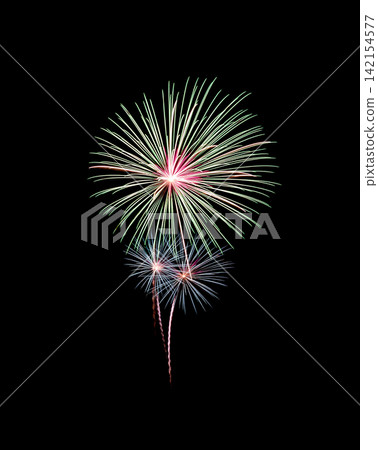 Green fireworks exploding on black sky Green fireworks exploding on black sky 142154577