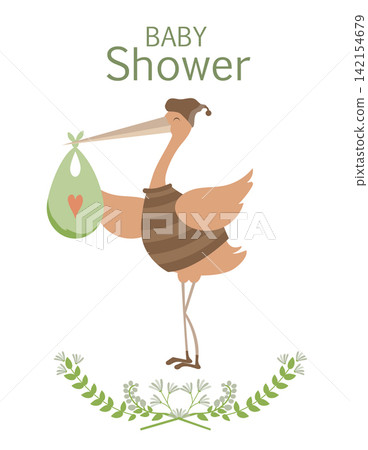 Cute baby shower invitations cards,poster,greeting,template,stork,Vector illustrations 142154679