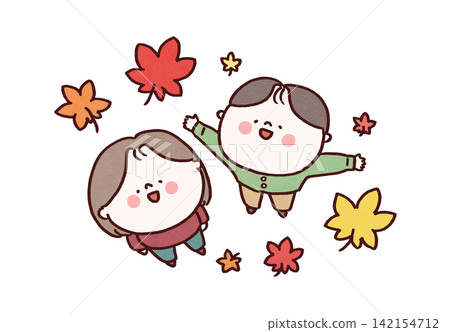 一對男女抬頭望著飄落的楓葉,臉上洋溢著笑容(秋季,賞葉,情侶) 一對男女抬頭望著飄落的楓葉,臉上洋溢著笑容(秋季,賞葉,情侶) 142154712