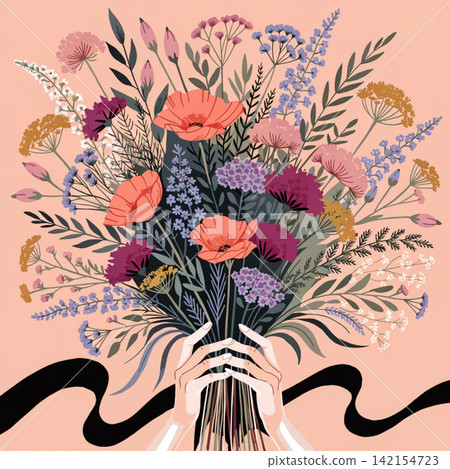 Floral Bouquet Hands vector background Floral Bouquet Hands vector background 142154723