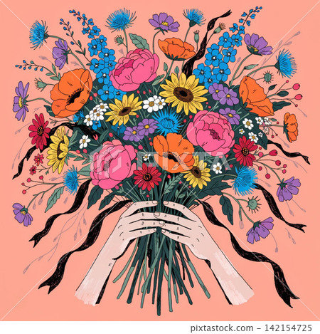 Floral Bouquet Hands vector background Floral Bouquet Hands vector background 142154725