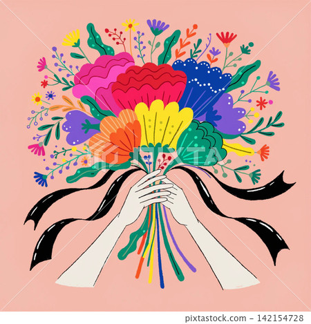 Floral Bouquet Hands vector background Floral Bouquet Hands vector background 142154728