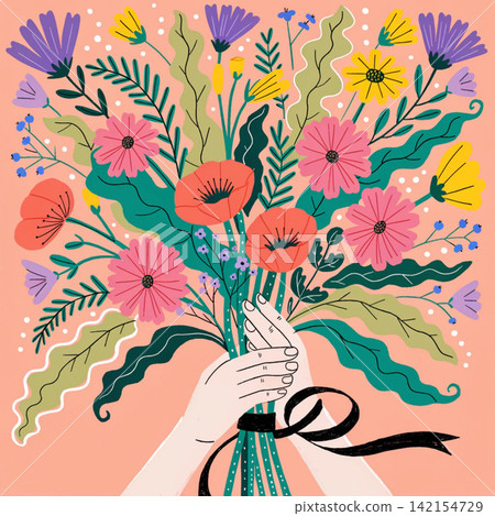 Floral Bouquet Hands vector background Floral Bouquet Hands vector background 142154729