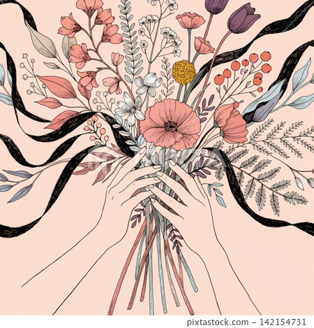 Floral Bouquet Hands vector background Floral Bouquet Hands vector background 142154731