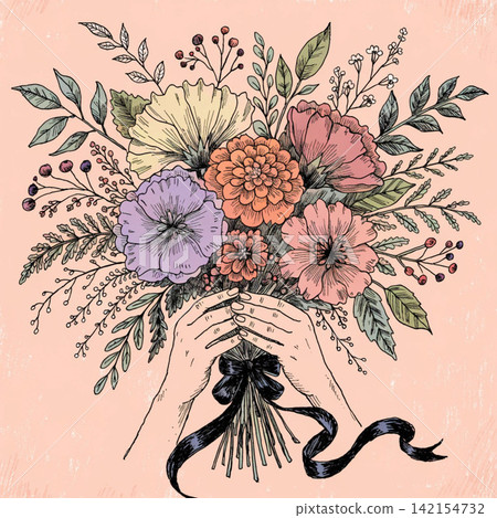 Floral Bouquet Hands vector background Floral Bouquet Hands vector background 142154732
