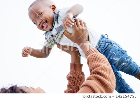 Mother, lifting baby and playing outdoor, fun and energy with airplane, family for bonding and love. Happiness, comfort and security with playful mood, woman and little boy with flying games and joy Mother, lifting baby and playing outdoor, fun and energy with airplane, family for bonding and love. Happiness, comfort and security with playful mood, woman and little boy with flying games and joy 142154753