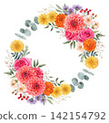 circular botanical arrangement with vibrant vector background  142154792