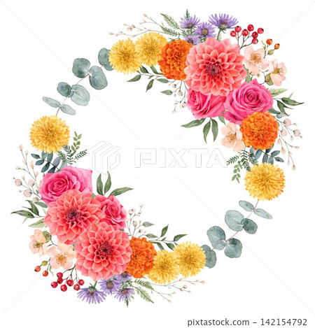 circular botanical arrangement with vibrant vector background circular botanical arrangement with vibrant vector background 142154792