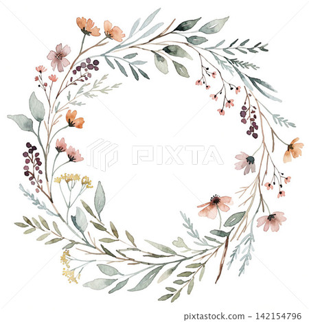 circular botanical arrangement with vibrant vector background  142154796