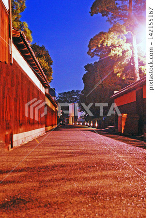 城堡小鎮迷人的夜景街道和燈籠，歷史悠久的城鎮夜景。 142155167