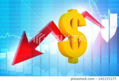 Business arrow showing decrease in dollar value Business arrow showing decrease in dollar value 142155177