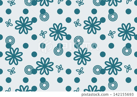 Hand drawn ditsy daisies seamless repeat pattern in teal Hand drawn ditsy daisies seamless repeat pattern in teal 142155693