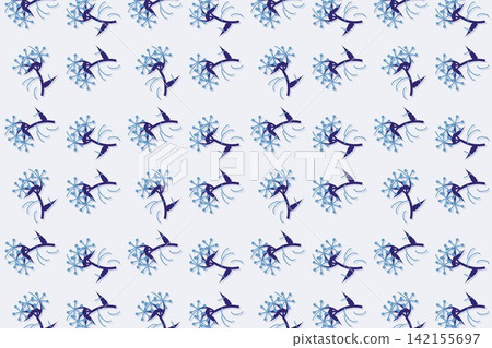 Modern botanical seamless tile, scalloped leaves and wildflowers in indigo 142155697