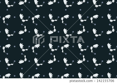 Botanical repeat pattern with scalloped palmate leaves and lavender, teal tones Botanical repeat pattern with scalloped palmate leaves and lavender, teal tones 142155706