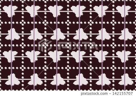 Minimal botanical pattern, leaves and star flowers on red Minimal botanical pattern, leaves and star flowers on red 142155707