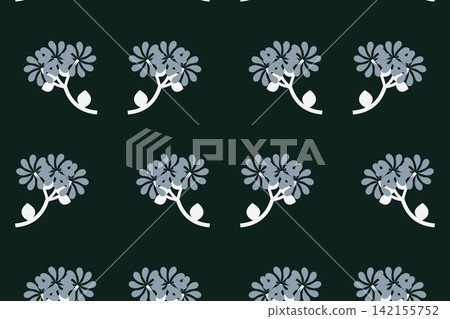 Modern botanical seamless tile, slender leaves and daisies in teal Modern botanical seamless tile, slender leaves and daisies in teal 142155752