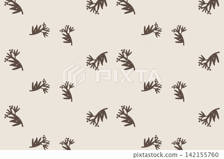 Minimal botanical pattern, narrow clover leaves and tulips on taupe 142155760