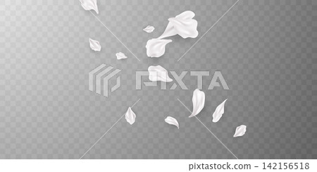 White flower petals falling onto a beautiful abstract floral background on a greeting card; vector illustration. 142156518