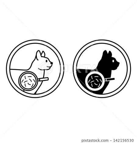 Hairball Control Labels. Black and White Vector Icons. Cat and Hair in Magnifying Glass. Pet Care Packaging Sticker Hairball Control Labels. Black and White Vector Icons. Cat and Hair in Magnifying Glass. Pet Care Packaging Sticker 142156530