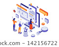 Human resources 3d isometric concept with isometry people for web design. Recruitment and hiring process with select best candidate resumes, vacancy job interview and do offers. Vector illustration. 142156722