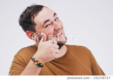 Studio, portrait and man with thumbs up for agreement, deal and yes with mockup space. Approval, smile and happy boy with good hand gesture, satisfaction expression or sign by white background Studio, portrait and man with thumbs up for agreement, deal and yes with mockup space. Approval, smile and happy boy with good hand gesture, satisfaction expression or sign by white background 142156727