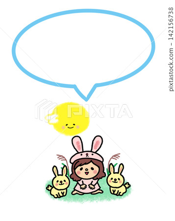 Cute twin rabbits and a girl who are best friends - Illustration, frame, and speech bubble for the Mid-Autumn Festival. Cute twin rabbits and a girl who are best friends - Illustration, frame, and speech bubble for the Mid-Autumn Festival. 142156738