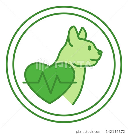 Green Label Contains Taurine. Vector Icon. Cat and Heart with Pulse. Cat's Food Properties. Food Packaging Sticker Green Label Contains Taurine. Vector Icon. Cat and Heart with Pulse. Cat's Food Properties. Food Packaging Sticker 142156872