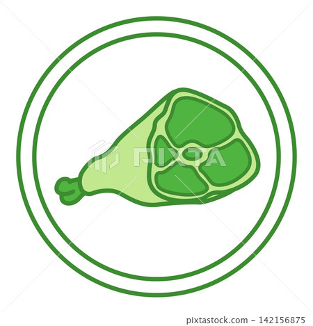Green Label High Quality Proteins. Vector Icon. Chicken Leg, Meat. Cat's Food Properties. Food Packaging Sticker 142156875