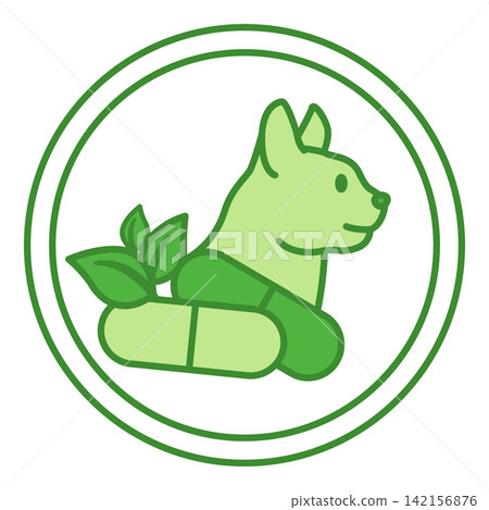 Green Label Long Life Vitamins. Vector Icon. Cat and Vitamin Capsules. Cat's Food Properties. Food Packaging Sticker Green Label Long Life Vitamins. Vector Icon. Cat and Vitamin Capsules. Cat's Food Properties. Food Packaging Sticker 142156876