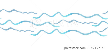 Seamless border of wavy blue lines. Watercolor illustration. Abstract elements in a cute nautical style. Hand-drawn illustrations isolated. Banner waves for fabric, prints with an underwater theme. Seamless border of wavy blue lines. Watercolor illustration. Abstract elements in a cute nautical style. Hand-drawn illustrations isolated. Banner waves for fabric, prints with an underwater theme. 142157149