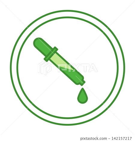 Green Label Acid. Vector Icon. Dropper With Cosmetic Composition. Sticker For Cosmetic Packaging. Skin Care Concept Green Label Acid. Vector Icon. Dropper With Cosmetic Composition. Sticker For Cosmetic Packaging. Skin Care Concept 142157217