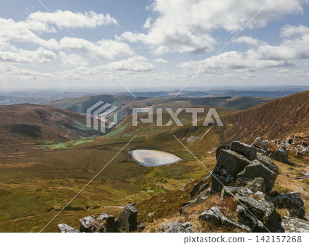 Cadair Berwyn Mountain Summit, Lake - Llyn Lluncaws, with Dry Meadows Cadair Berwyn Mountain Summit, Lake - Llyn Lluncaws, with Dry Meadows 142157268