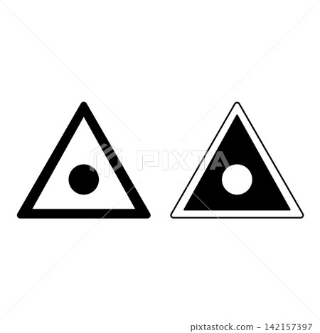 Emergency Dangerous Area Signs. Black and White Vector Icons. Warning Road Sign. Black Dot in Triangle. Accident Hotspot Emergency Dangerous Area Signs. Black and White Vector Icons. Warning Road Sign. Black Dot in Triangle. Accident Hotspot 142157397
