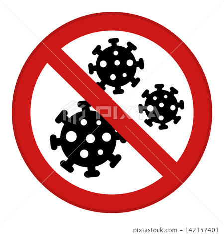Red Sign Covid 19. Vector Icon. Round Sign Danger Coronavirus. Stop Virus Transmission Red Sign Covid 19. Vector Icon. Round Sign Danger Coronavirus. Stop Virus Transmission 142157401