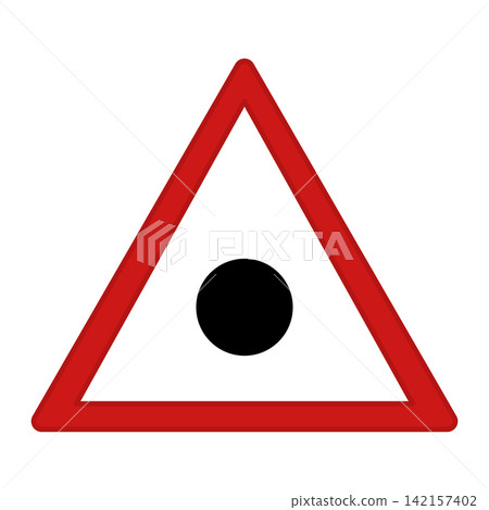 Red Sign Emergency Dangerous Area. Vector Icon. Warning Road Sign. Black Dot in Red Triangle. Accident Hotspot Red Sign Emergency Dangerous Area. Vector Icon. Warning Road Sign. Black Dot in Red Triangle. Accident Hotspot 142157402