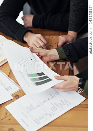 Hands, meeting and documents with graphs for analysis, communication and teamwork, people and financial business growth. Corporate collaboration, paperwork with market statistics and data analytics Hands, meeting and documents with graphs for analysis, communication and teamwork, people and financial business growth. Corporate collaboration, paperwork with market statistics and data analytics 142158134
