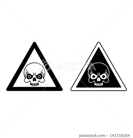 Signs Zombie Outbreak. Black and White Vector Icons. Humorous Road Sign. Skull with Black Eyes Virus Alert 142158264