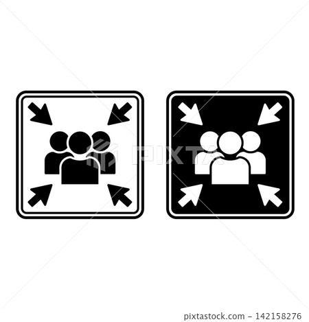 Assembly Point Signs. Black and White Vector Icons. Emergency Evacuation Symbol. People Assembly Point in Case of Evacuation. Emergency Situation 142158276