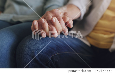 Senior, couple and closeup of holding hands for support in retirement home with commitment and promise. Elderly, people and fingers together for trust, loyalty and security with comfort, love or care Senior, couple and closeup of holding hands for support in retirement home with commitment and promise. Elderly, people and fingers together for trust, loyalty and security with comfort, love or care 142158538