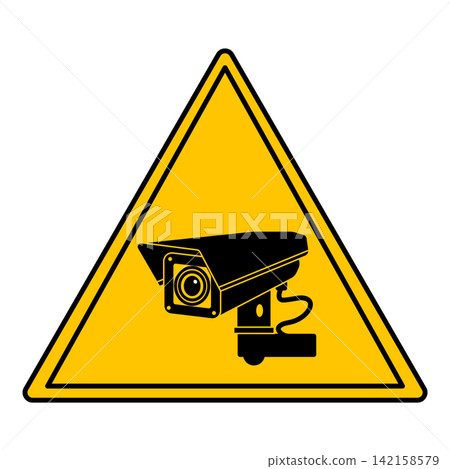 Yellow CCTV Warning Sign. Vector Icon. Triangle Sticker. Warning of Installed CCTV Camera Yellow CCTV Warning Sign. Vector Icon. Triangle Sticker. Warning of Installed CCTV Camera 142158579