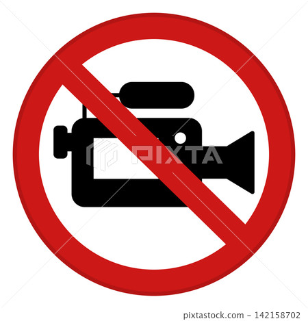 Red Sign Video Recording Or Streaming Not Allowed. Vector Icon. Prohibitory Round Sign. Do Not Use a Video Camera Red Sign Video Recording Or Streaming Not Allowed. Vector Icon. Prohibitory Round Sign. Do Not Use a Video Camera 142158702