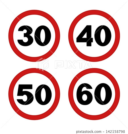 Red Prohibitory Road Signs. Vector Icons.  142158798
