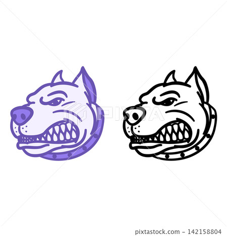 Watchdog Icons. Vector Illustrations Of Growling Dog In Collar. Animals. Pets Concept Watchdog Icons. Vector Illustrations Of Growling Dog In Collar. Animals. Pets Concept 142158804