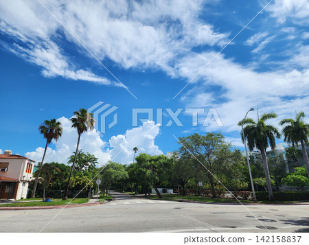 Empty road way and street with nobody in residential neighborhood of Miami, Florida Empty road way and street with nobody in residential neighborhood of Miami, Florida 142158837